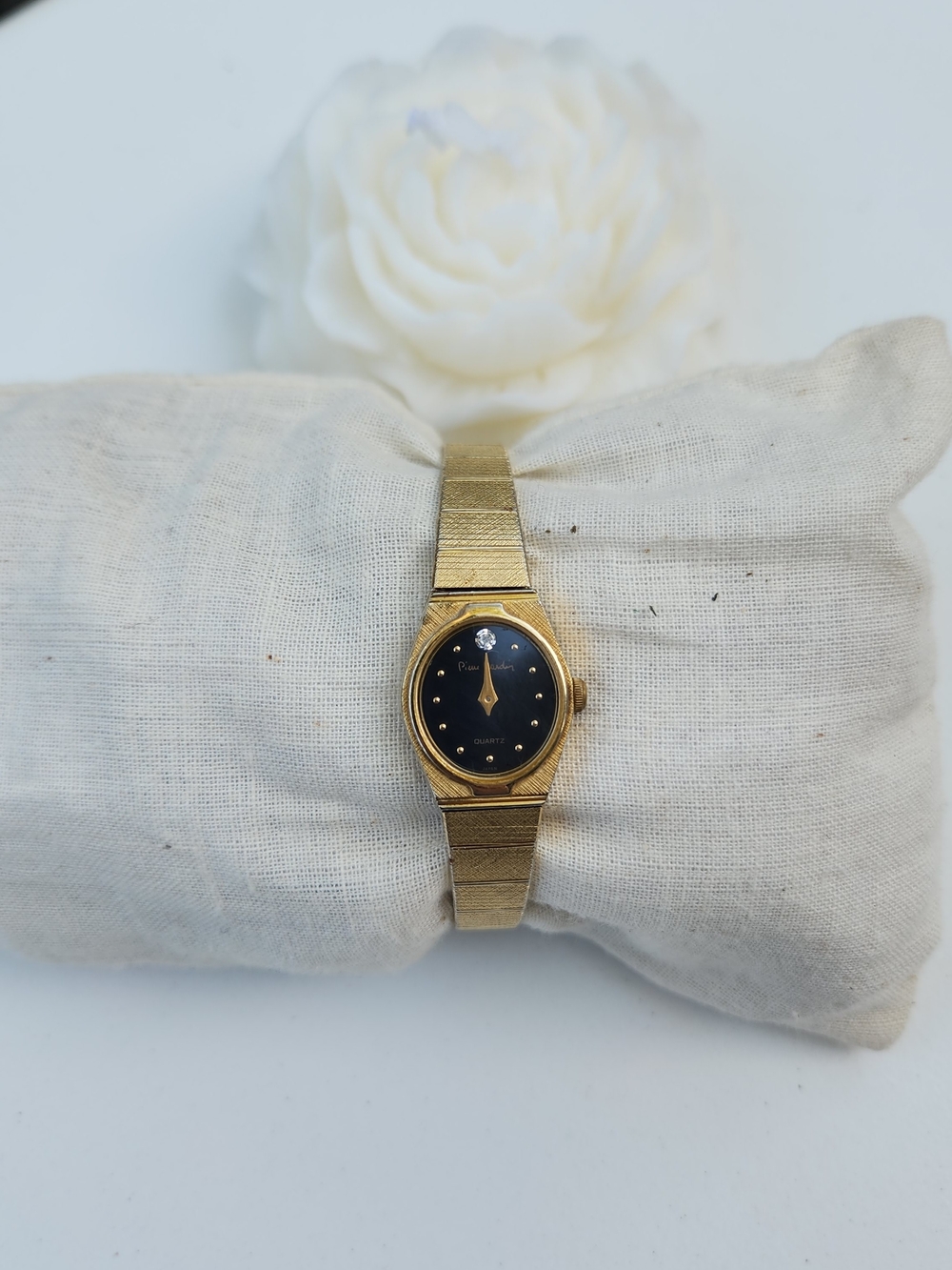 Vintage Pierre Cardin Gold Tone Women's Quartz Watch with Black Dial